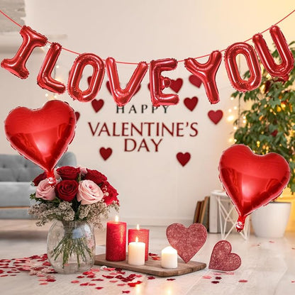 I Love You Balloons Banner and Heart Shaped Balloon, Love Balloons Decorations - Image 7