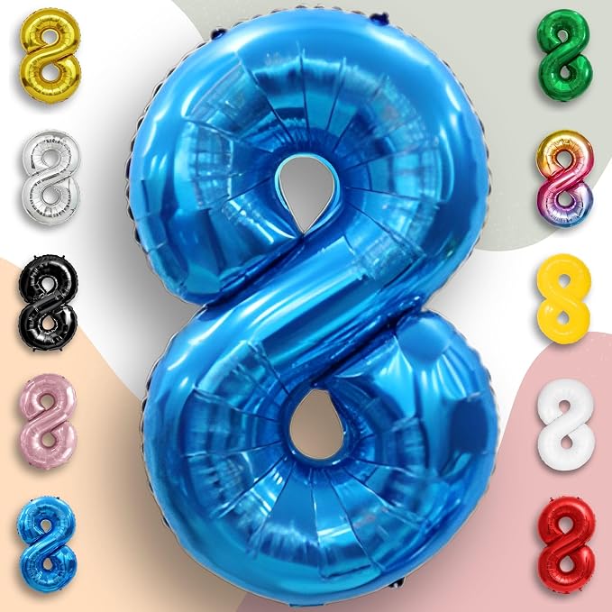 Blue Number Balloon 8 Mylar Foil Balloons 16 inch - Image 4