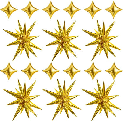 TONIFUL 18Pcs 22Inch Gold Large Explosion Star Mylar Balloons and 10Inch Four by TONIFUL