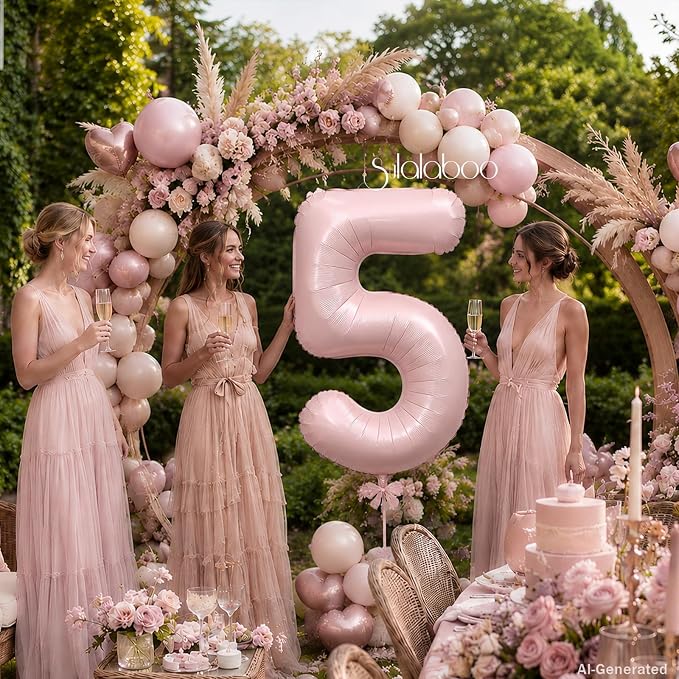 40 Inch Light Pink Number 5 Foil Big 0-9 Giant Digital Balloon | 5th - Image 3