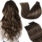 LaaVoo Tape in Hair Extensions Ombre Brown to Light Brown Tape ins Human Hair Extensions Ombre Tape in Extensions Real Human Hair Seamless Skin Weft 16 Inch 20pcs 50g