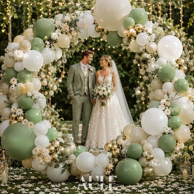 AULE 155Pcs Sage Green Balloon Arch Kit Olive Sand White Balloons | Dusty Green - Image 4
