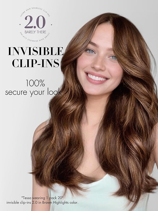 LUVME Invisible Clip in Hair Extensions Real Human Hair, 18 inch 110g 6Pcs, Natural Brown Highlights Human Hair Extensions Clip ins for Women, Natural Seamless Straight Human Hair