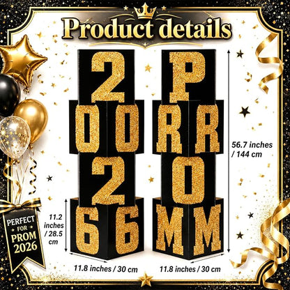 Queekay 8 Pcs HOCO 2026 Column Decorations Homecoming 2026 Gold Black Backdrop - Image 4