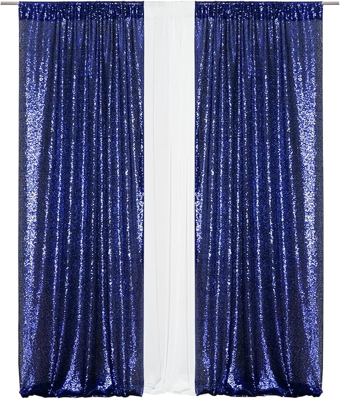 Eternal Beauty Navy Blue Sequin Backdrop Curtains, 4 Panels 2x8FT | 3mm Sparkle - Image 7