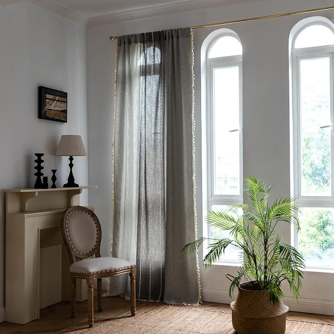Sutuo Home Boho Curtains for Kitchen Nursery Room, Semi Blackout Linen - Image 7