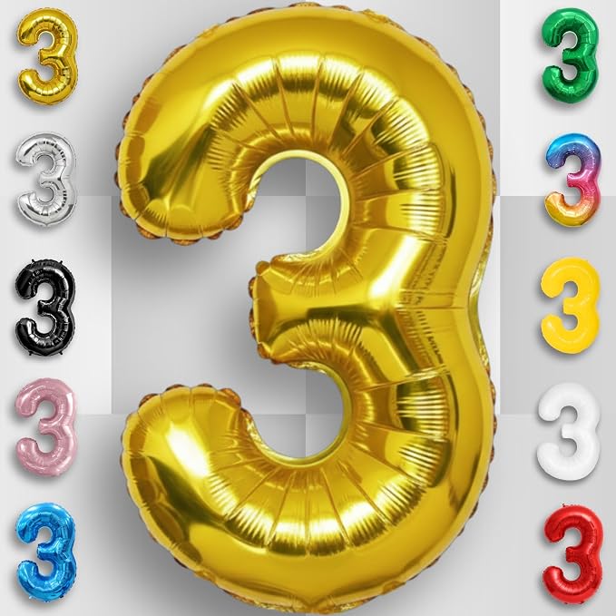 Gold Number Balloon 3 Mylar Foil Balloons 40 inch - Image 6