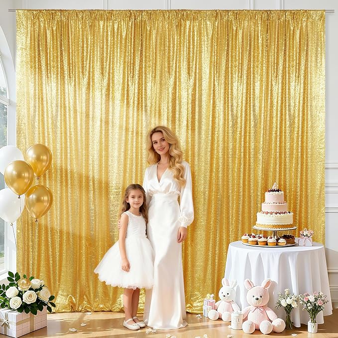 SquarePie 10x10ft Gold Sequin Backdrop, High Density Non-Transparent Glitter - Image 2
