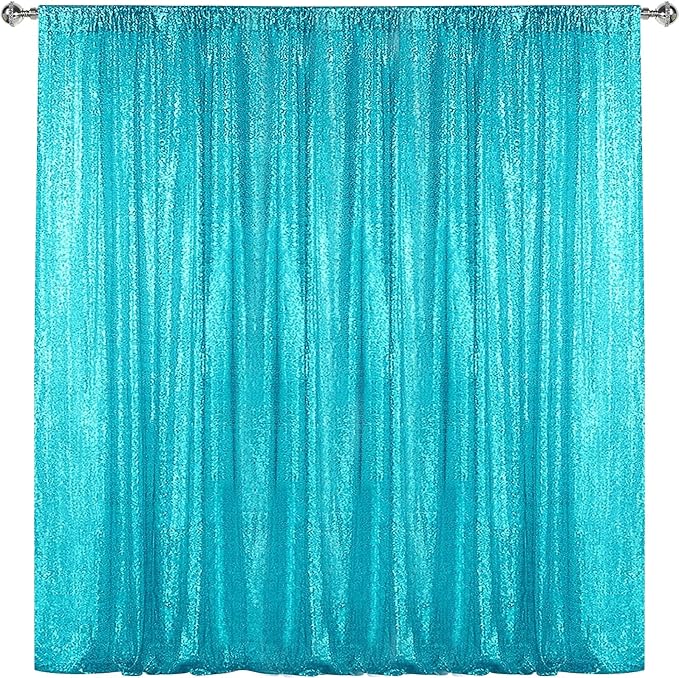 Sugargirl Turquoise Sequin Backdrop Curtain 8FTx8FT Glitter Turquoise by Sugargirl