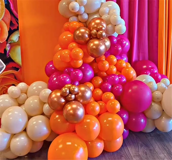 Pink and Orange Balloons Arch Kit, Pastel Gold Balloon - Image 3