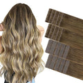 GOO GOO Invisi Edge Tape in Hair Extensions Human Hair, 3/8/613 Walnut Brown to Ash Brown and Bleach Blonde 10pcs injected with 10pcs classical tape ins, 10inch 30g, Virgin Remy Hair, Natural Look