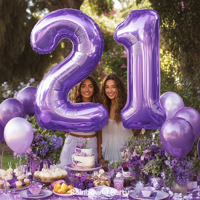 RainbowQ Purple 21 Balloon Number 40 Inch 0-40 Foil Large Balloons | Big Mylar - Image 2