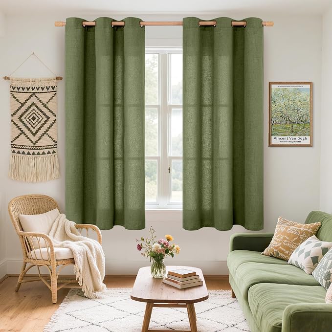 YoungsTex Olive Linen Curtains 48 Inch Length 2 Panels - Image 2