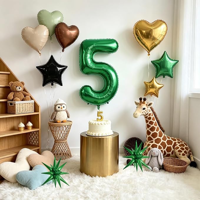 TONIFUL 5th Birthday Balloons Kit 40 Inch Dark Green Large Number 5 Balloon | - Image 3