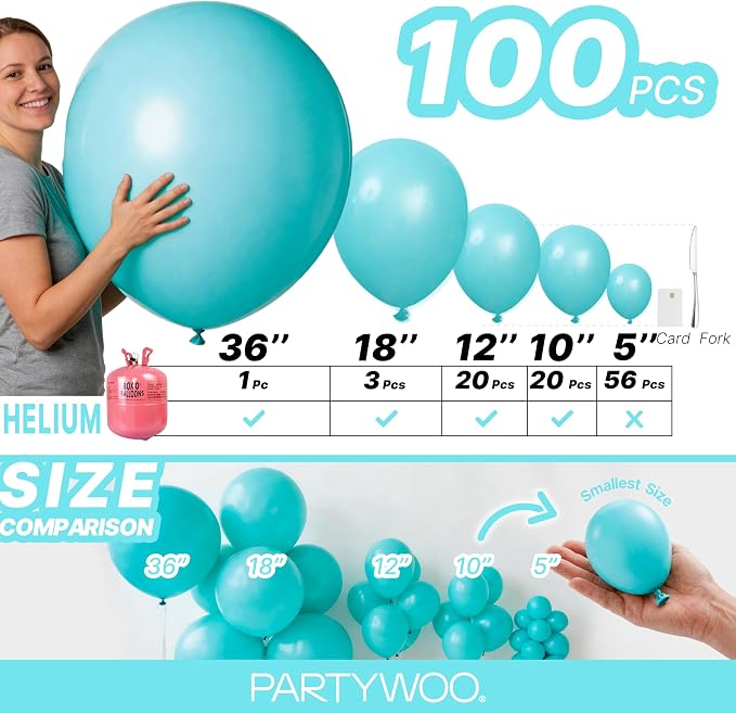 PartyWoo Teal Balloons 100pcs Turquoise Dark Teal Color 5 Inch | 36 18 12 10 5 - Image 6