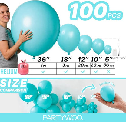 PartyWoo Teal Balloons 100pcs Turquoise Dark Teal Color 5 Inch | 36 18 12 10 5 - Image 6