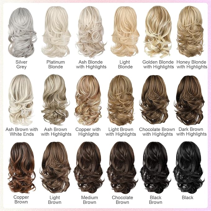 Ponytail Extension - 14" Claw Clip in Ponytail Hair Extensions Natural Soft Synthetic Layered Wavy Pony Tail Hair Pieces for Women - Dark Blonde with Highlights