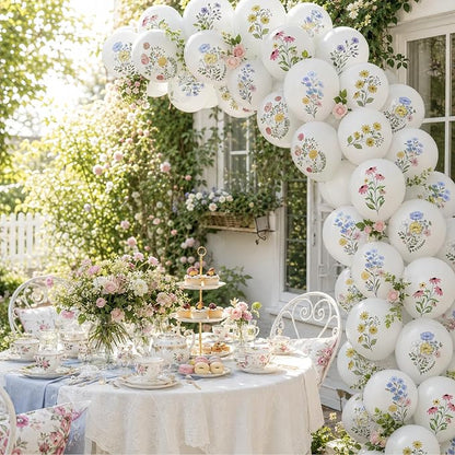 Wildflower Balloons, 12 Inch White Spring Balloon, Girls Birthday Party Tea - Image 5