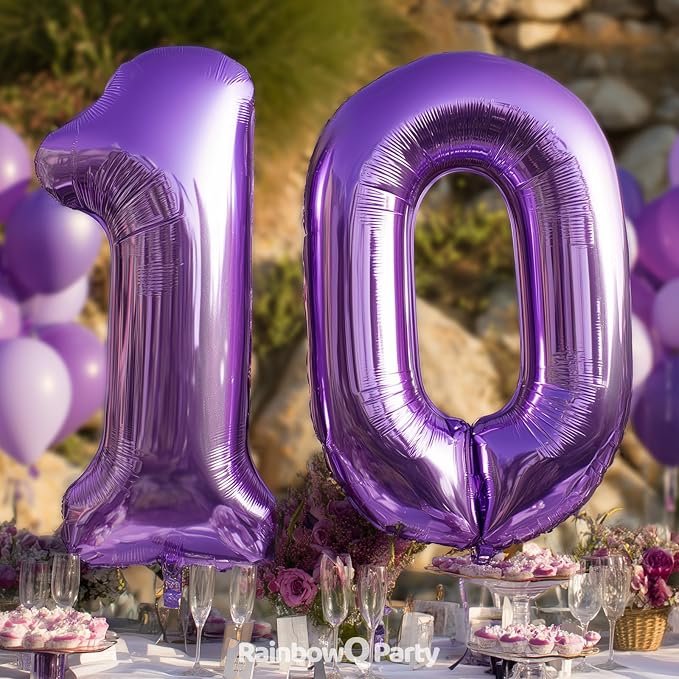 RainbowQ Purple 10 Balloon Number 40 Inch 0-40 Foil Large Balloons | Big Mylar - Image 3