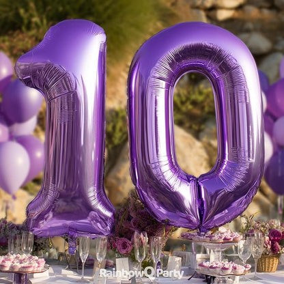 RainbowQ Purple 10 Balloon Number 40 Inch 0-40 Foil Large Balloons | Big Mylar - Image 3