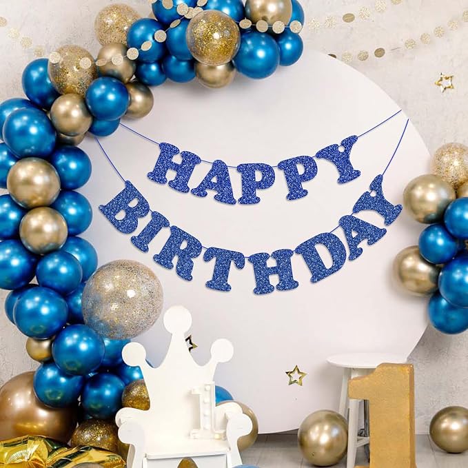 Blue Happy Birthday Banner Birthday Party Decorations Sign Garland Bunting - Image 3