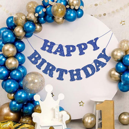Blue Happy Birthday Banner Birthday Party Decorations Sign Garland Bunting - Image 3