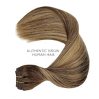 WENNALIFE Clip in Hair Extensions, 150g 14 Inch 9pcs Balayage Chocolate Brown to Honey Blonde Human Hair Extensions Thicker Clip in Hair Extensions Real Human Hair Clip Set Double Weft