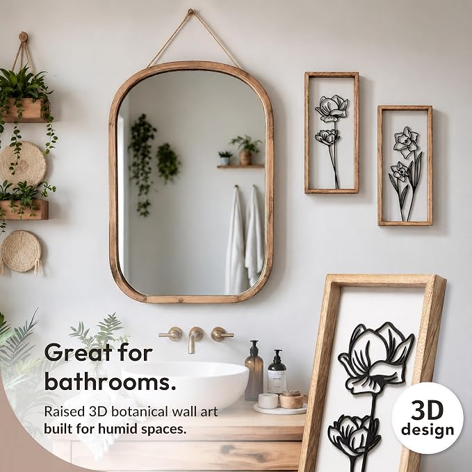 3D Black and White Wall Art Lightweight, Wooden Ready-to-Hang Framed Floral - Image 4