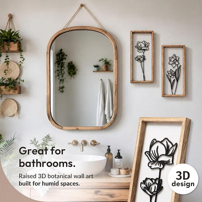 3D Black and White Wall Art Lightweight, Wooden Ready-to-Hang Framed Floral - Image 4