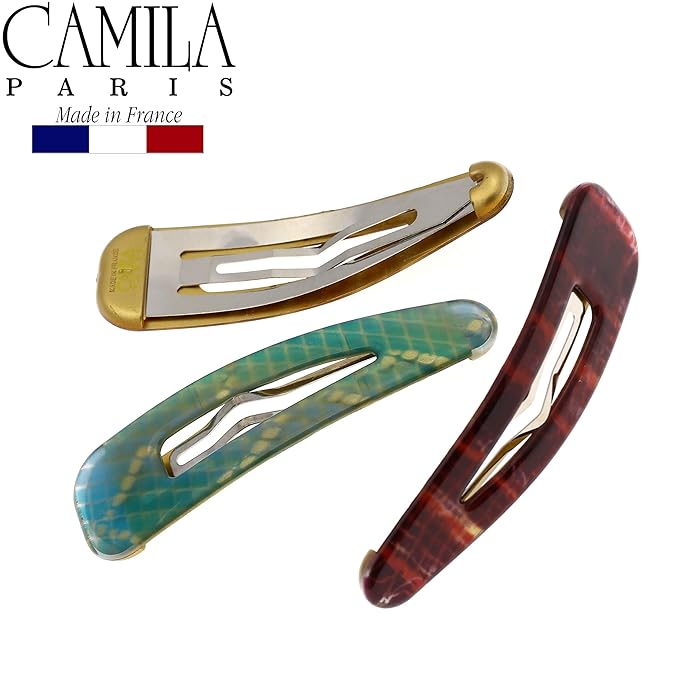 Camila Paris CP2931 French Hair Barrettes Clips, Snap Hair Slides Clic Clac for Women, Styling Girls Side Slide-in Metal Snap Pin Hair Accessories for Women. Strong Hold, No Slip Grip, Made in France