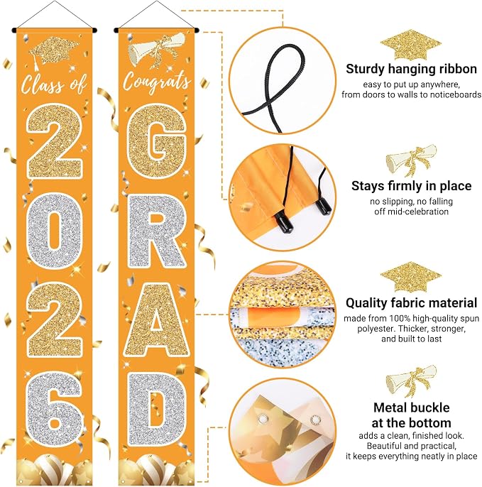 Graduation Decorations 2026, Class of 2026 Banner Congrats Grad | Porch Sign - Image 3