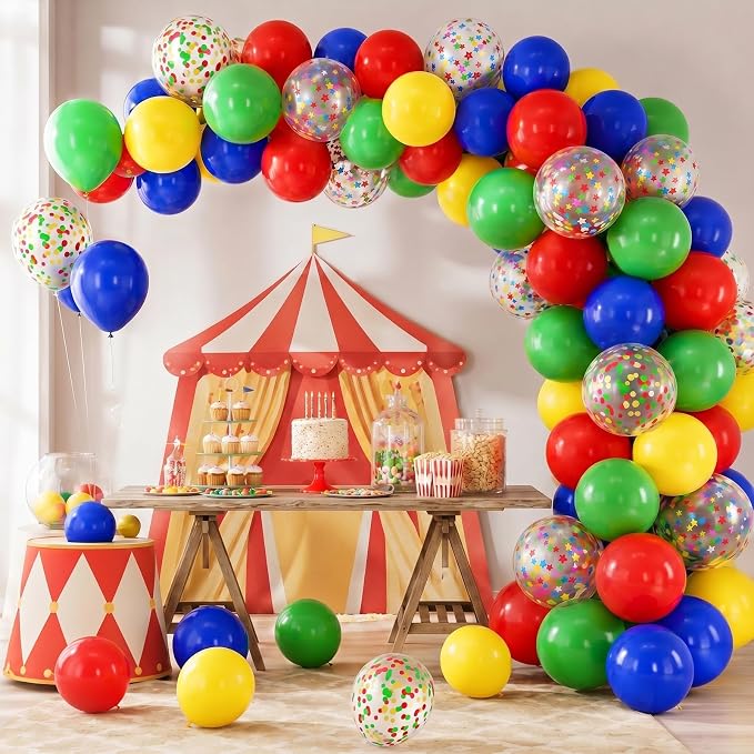 Red Blue Green Yellow Balloons, 12 Inch 50pcs Carnival Circus Balloon Matte Red - Image 3