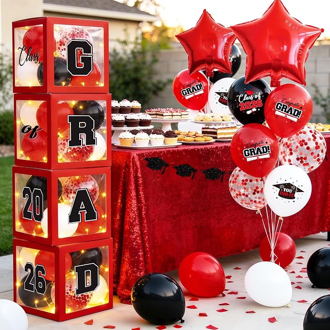 2026 Graduation Decorations Include String LED, Glitter Banner, 4 Red Balloon - Image 5