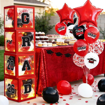 2026 Graduation Decorations Include String LED, Glitter Banner, 4 Red Balloon - Image 5