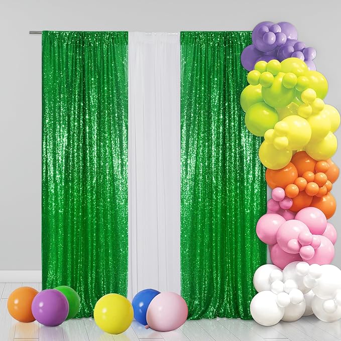 Eternal Beauty Green 3mm Sequin Backdrop 2x8 Ft 2 Pack Wedding | Dense Sparkle - Image 2