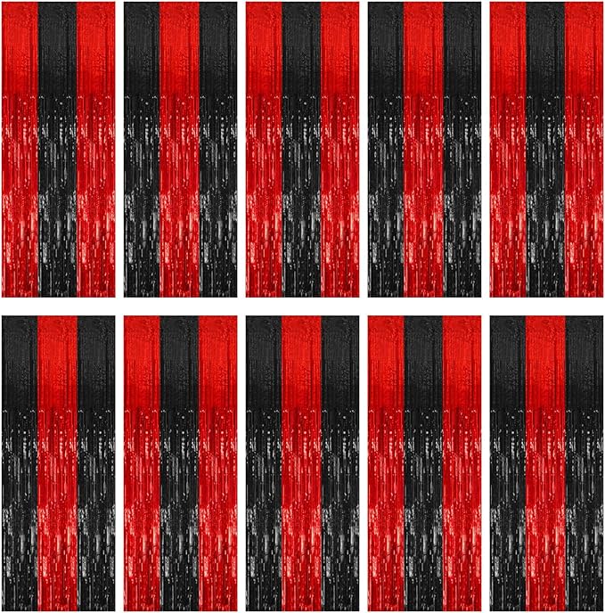 10 Pack Black and Red Backdrop Party Decorations Tinsel Curtain Halloween Party by BOMSI