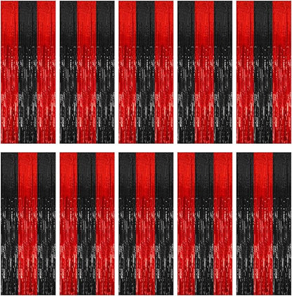 10 Pack Black and Red Backdrop Party Decorations Tinsel Curtain Halloween Party by BOMSI