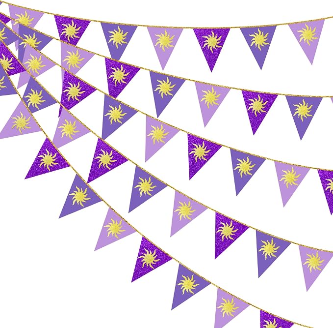 30Ft Purple Sun Party Decorations Purple Pennant Banner Flag Hanging Paper by pinkblume