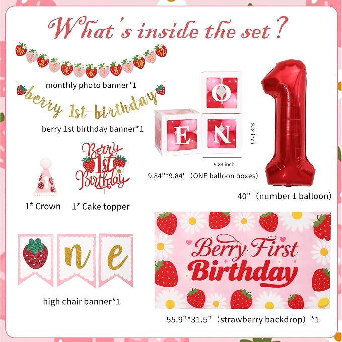 Berry First Birthday Decor Strawberry 1st Birthday Decorations - Image 3