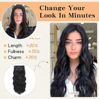 Clip in Hair Extensions, 20 Inch Black Wavy Hair Extensions Clip Ins for Women (4PCS Curly)