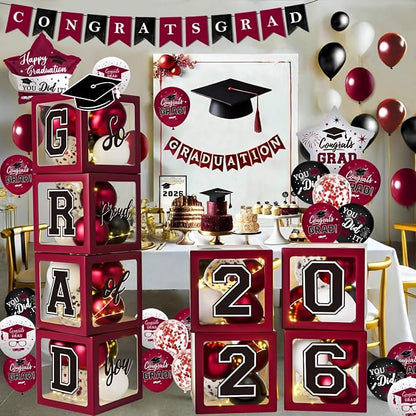 Maroon Themed 2026 Graduation Decorations Set by QIYANPAX