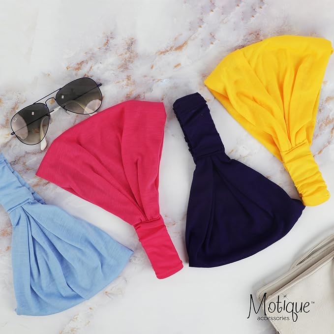 Motique Accessories Orange Wide Cotton Head Band Solid Boho Yoga Style Soft Hairband for Women
