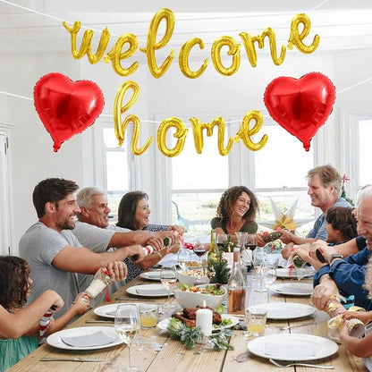 Welcome Home Balloons Red Gold, 16Inch Welcome Home Foil Banner - Image 3