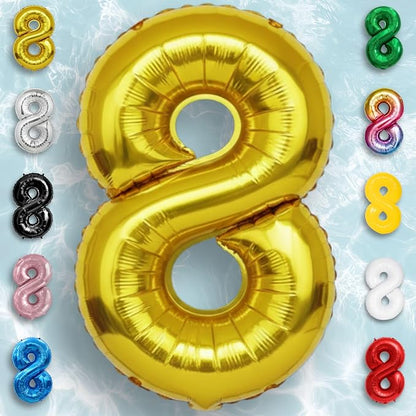 Gold Number Balloon 8 Mylar Foil Balloons 16 inch - Image 5