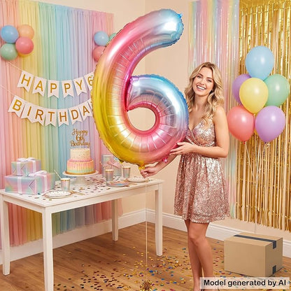 40" Rainbow Foil Number 6 Balloon - Image 4