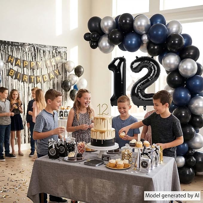 Black Number 12 Balloon 40 Inch, Foil Numeral - Image 6