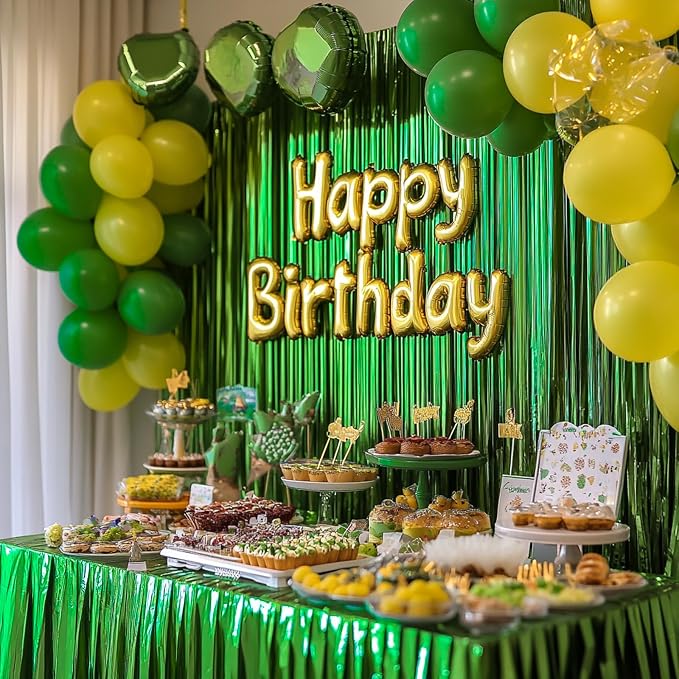 PartyWoo Green Tinsel Foil Fringe 8.2FT 3pcs Backdrop Streamer | Green Tinsel - Image 3