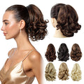 Brown Ponytail Extensions,9" Short Curly Wavy Claw Clip Pony tails Hair Extensions Natural Soft Synthetic Hairpiece for Women