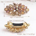 Luxury Gold-plated Rhinestone Hair Barrette for Women, Large Flower Jewelry Design (Navy)