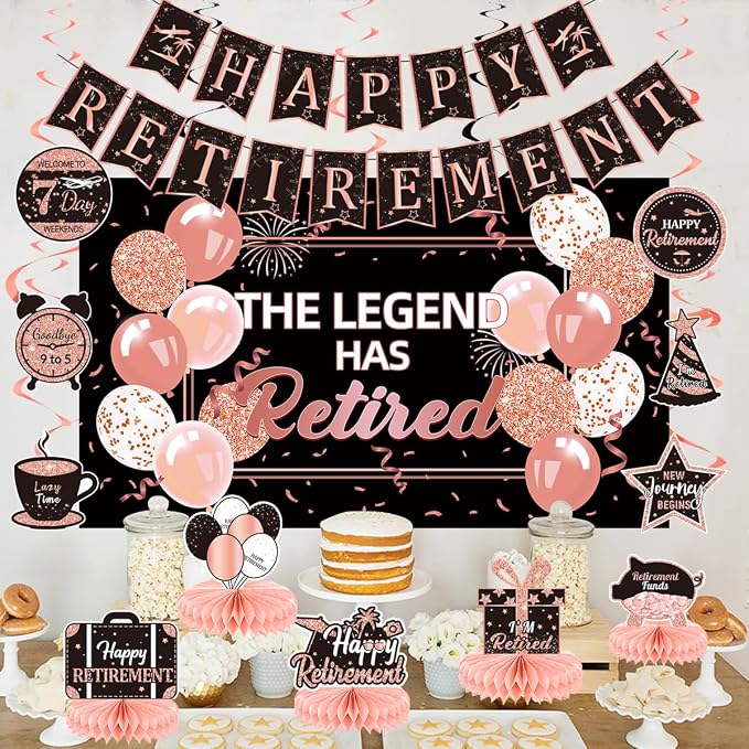 Happy Retirement Party Decorations Men Women, Rose Gold Retirement Party - Image 2